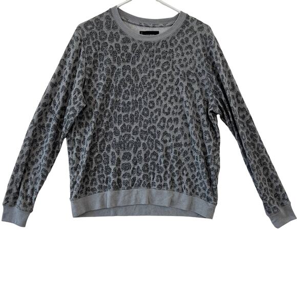 Lucky Brand Leopard Print Grey Viscose Knit Blend Pullover Sweater Size Large - Picture 1 of 15